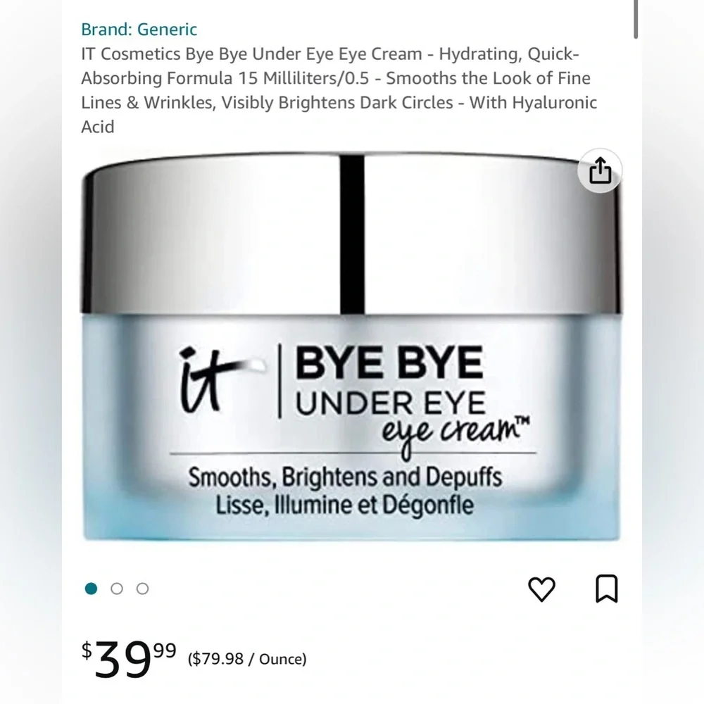 - IT Cosmetics Bye Bye Under Eye Eye Cream - Hydrating, Quick-Absorbing